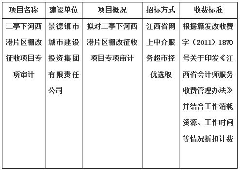 二亭下河西港片區棚改征收項目專項審計的計劃公告